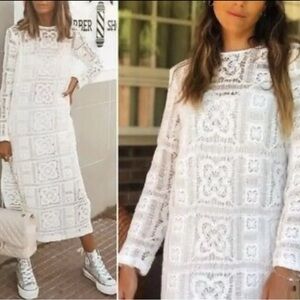 Zara Dreamweaver White Crochet Midi Dress